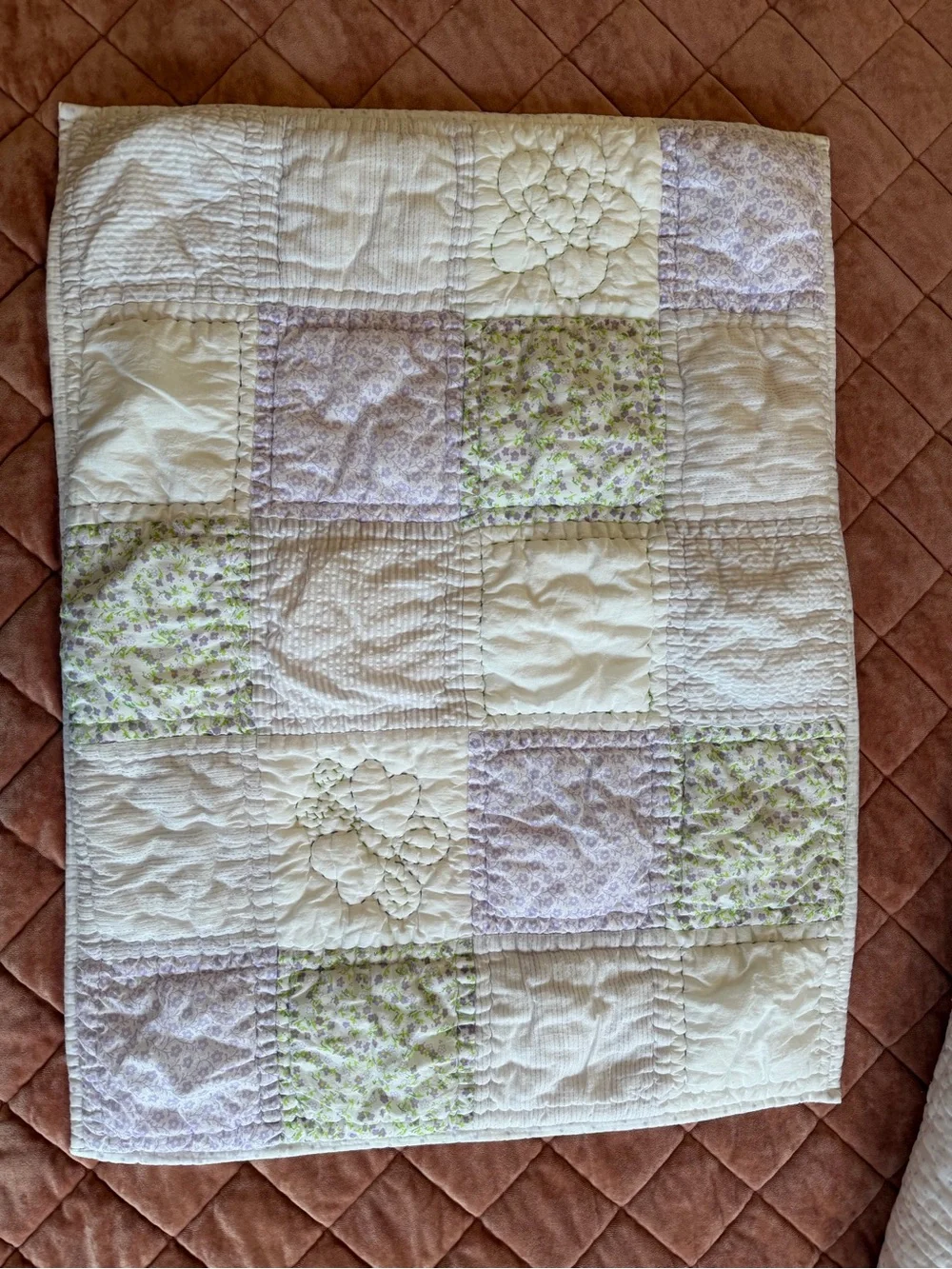 Pottery Barn Kids Pastel Patchwork Full Quilt - Soft Lavender and Cream